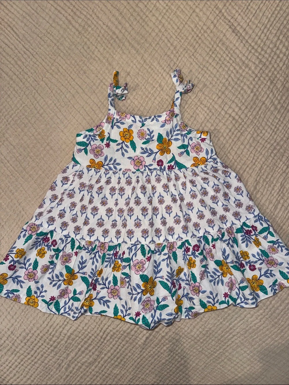 Carter's White Floral Tiered Sundress with Yellow, Pink & Green Flowers